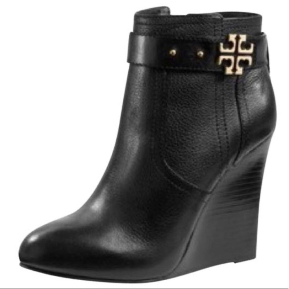 TORY BURCH Women's Black Elina Wedge Booties
